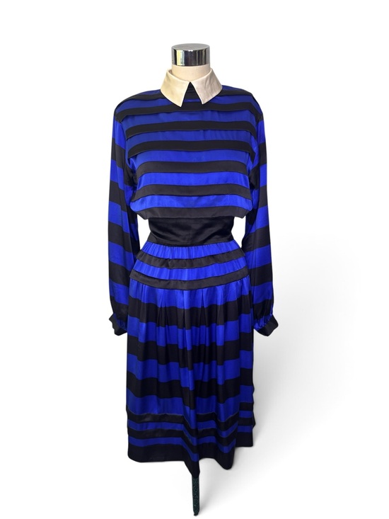 Nipon Boutique Dresses & Skirts - Nipon Boutique Vintage Silk Striped Blue and Black Midi dress